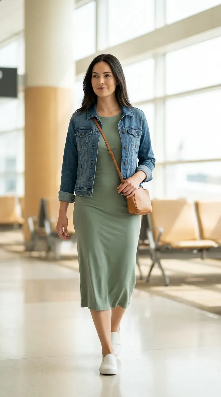 Sage green oversized sweater, charcoal leggings, and white sneakers in a flat lay