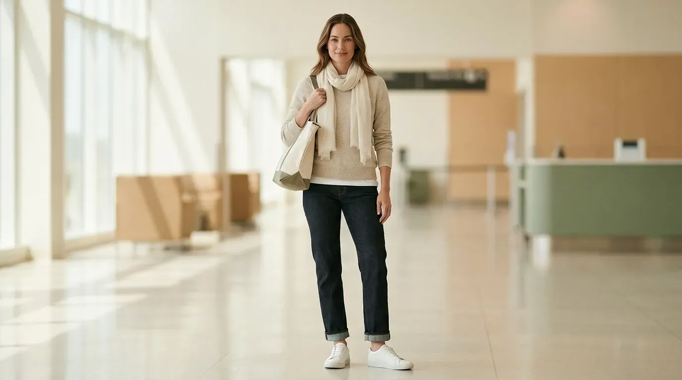 12 Airport Outfits with Oversized Sweaters and Leggings to Wear After 40