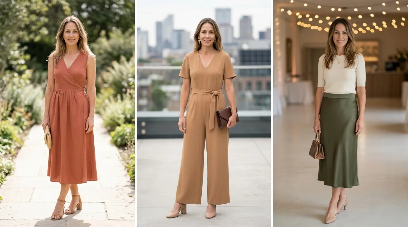 15 Earth Tone Wedding Guest Outfits for Women Over 40