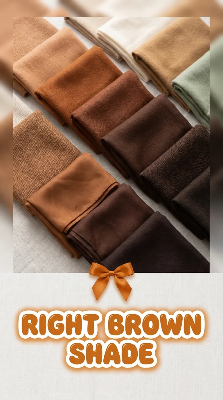 Overhead flat lay of fabric swatches and scarves in different shades of brown