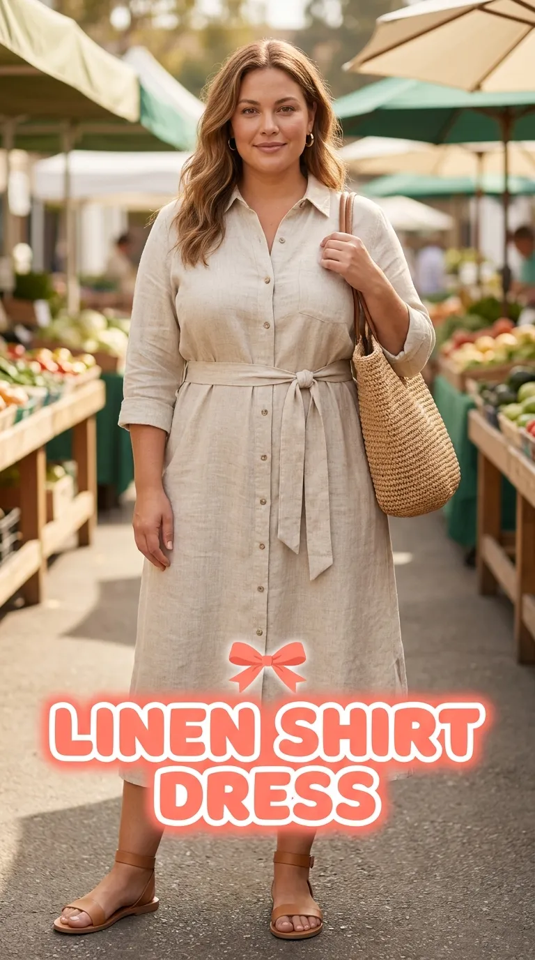 Linen shirt dress with flat sandals for a summer outfit