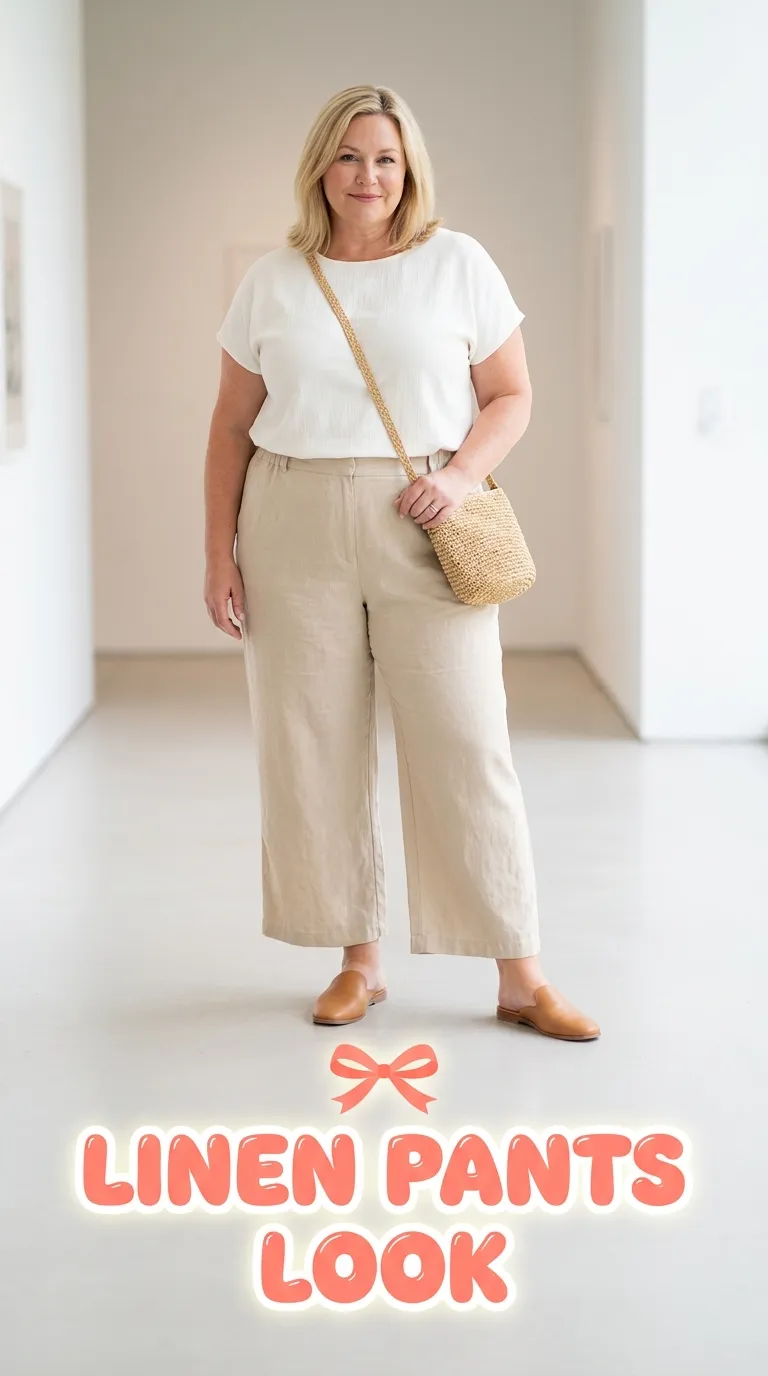Wide-leg linen pants with a sleeveless shell top
