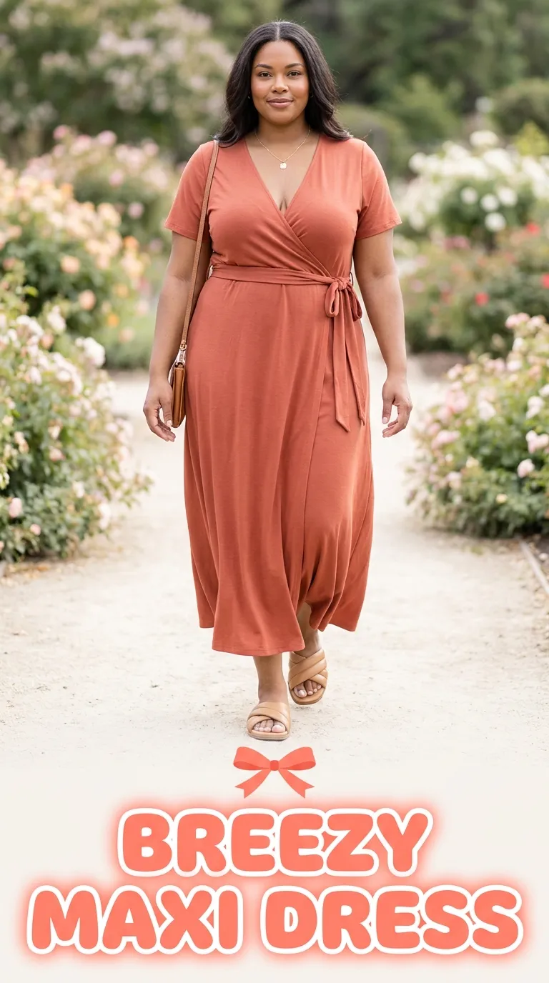 Maxi wrap dress with slide sandals on a summer day