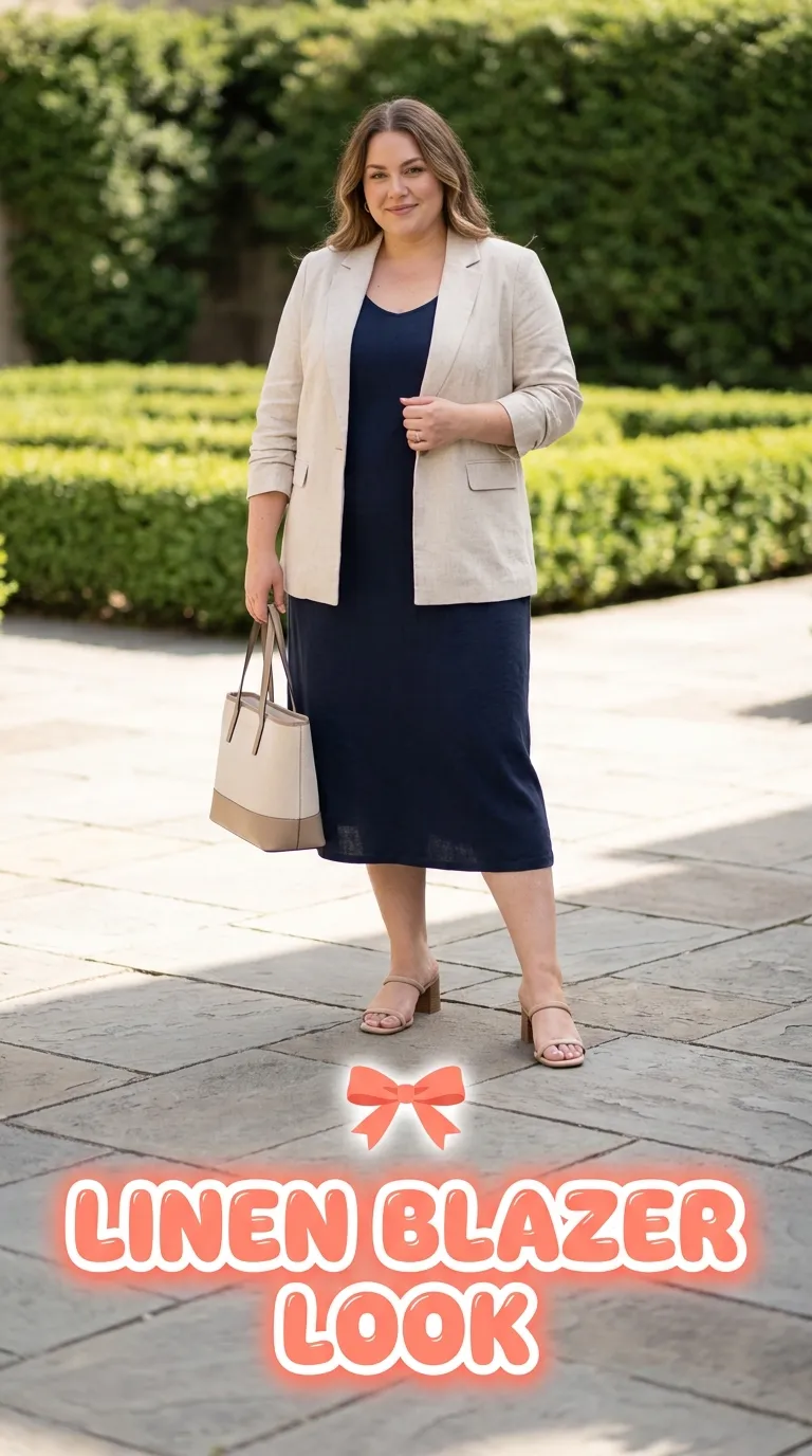 Linen blazer over a midi dress for a dressy summer day