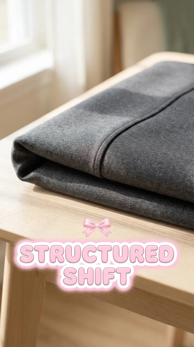 Close-up of a structured ponte knit fabric with a clean seam, the kind used for a shift dress
