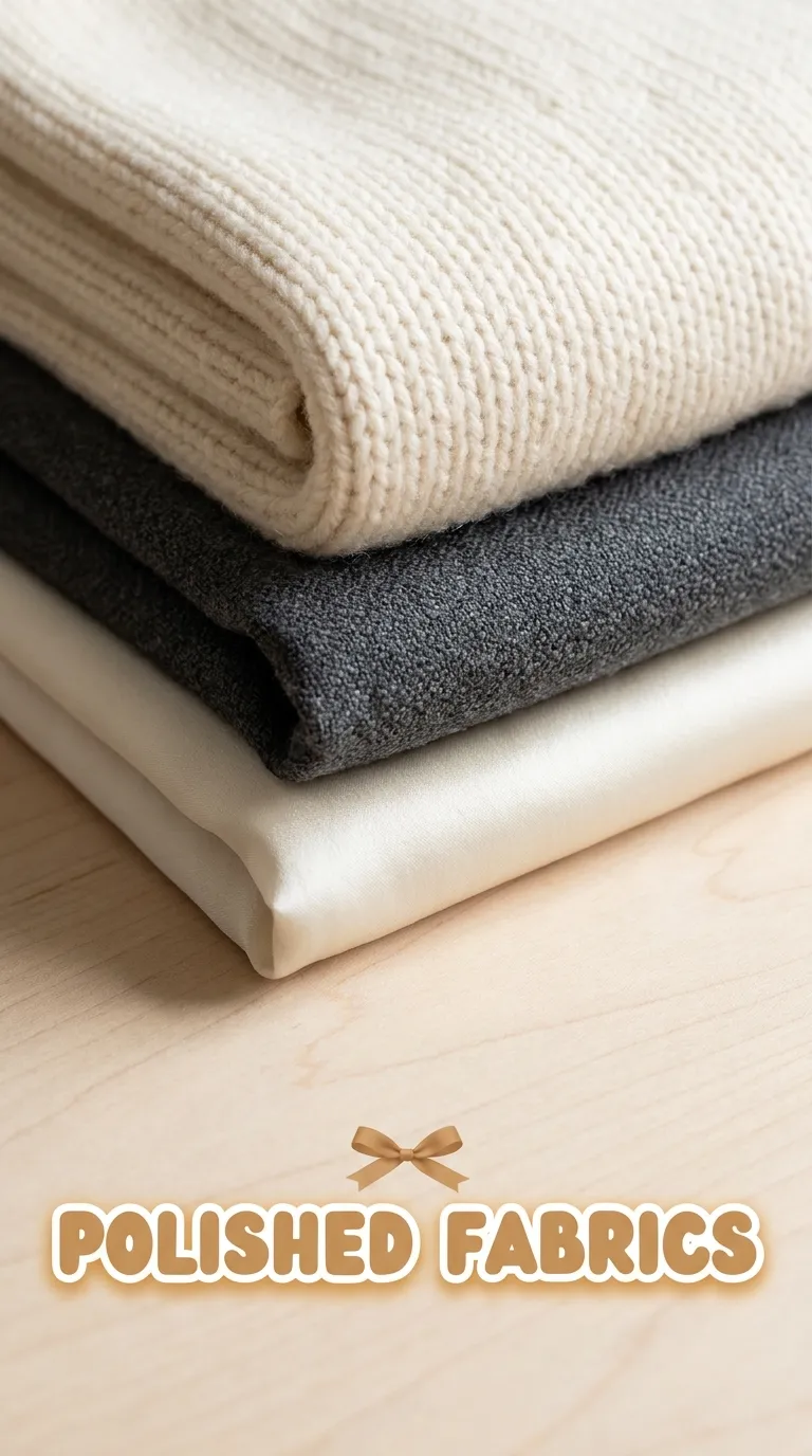 Close-up of knit, wool and silk fabric textures in neutral colors