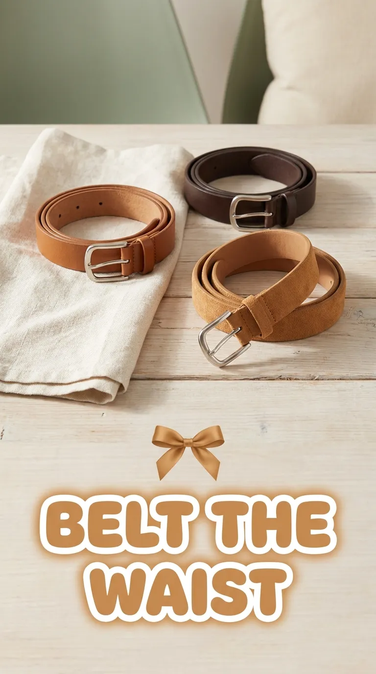 Two leather belts and one suede belt coiled on a pale wood table