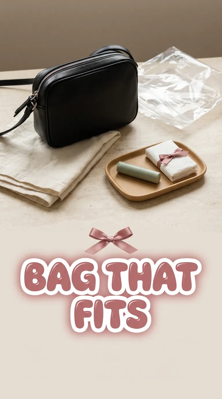 A small crossbody bag beside a clear stadium-style bag on a light stone counter