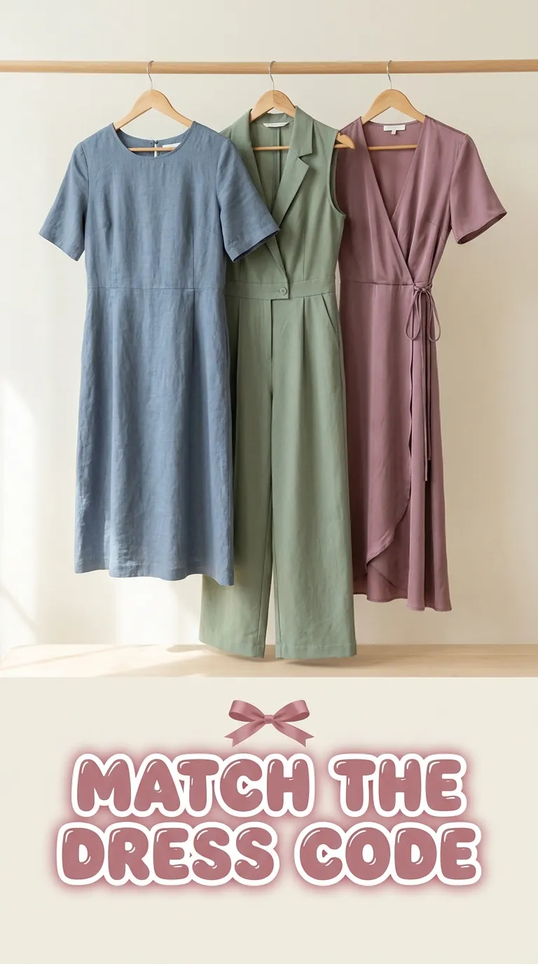 Three garments hanging on a wooden rail against a plain wall
