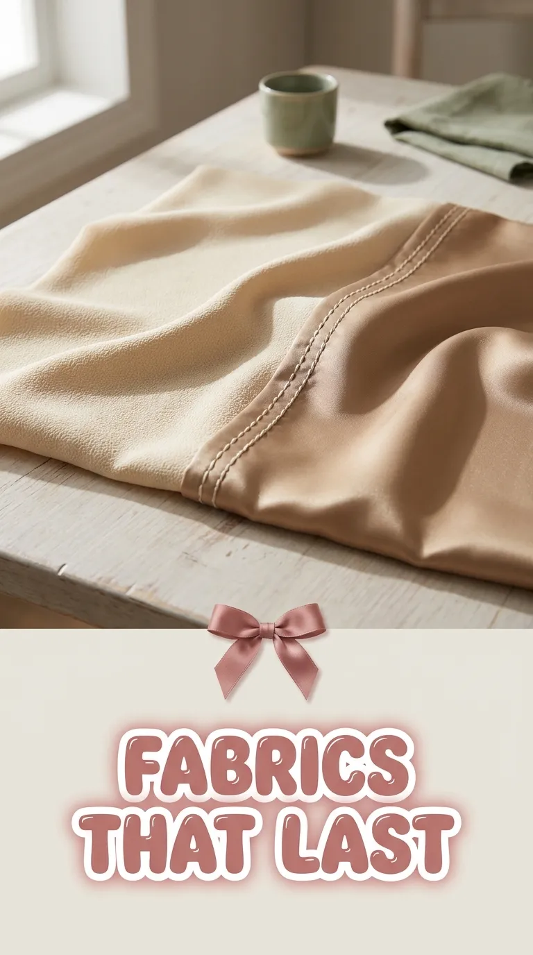 Close-up of a crepe fabric and a satin weave beside a lined seam