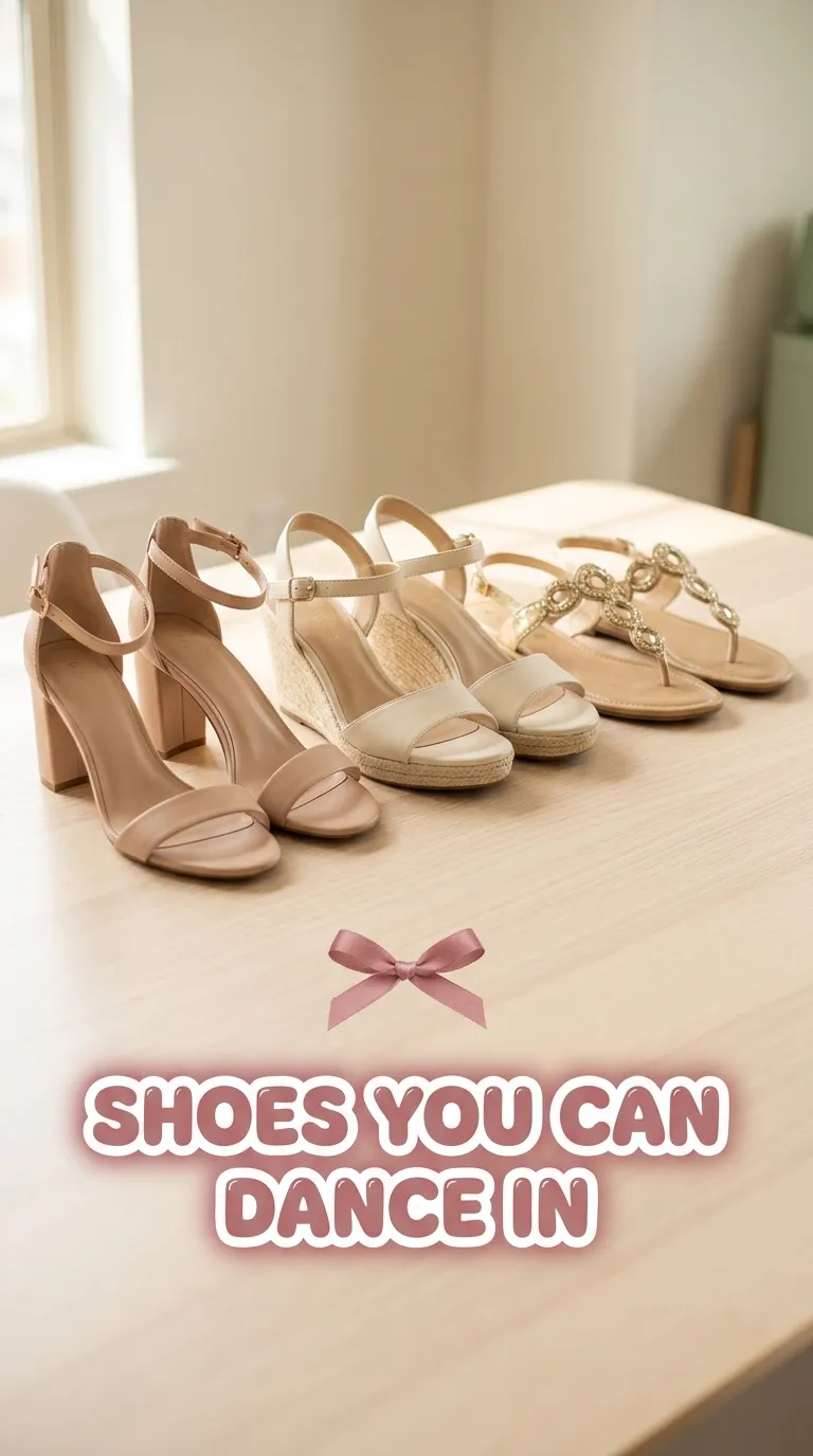 Three pairs of shoes lined up side by side on a pale wood table